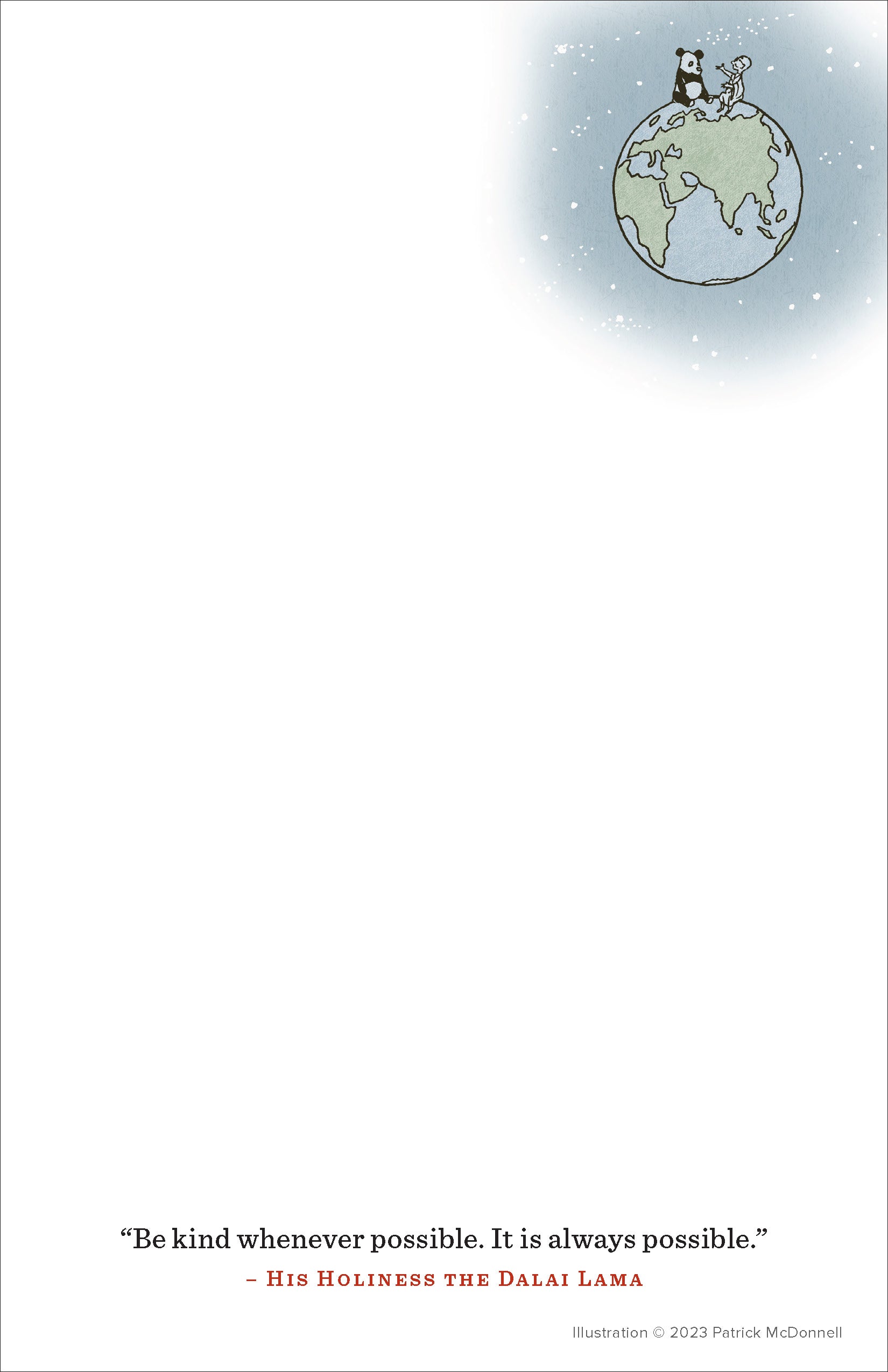 "Heart to Heart" Dalai Lama and Panda Atop Earth Notepad