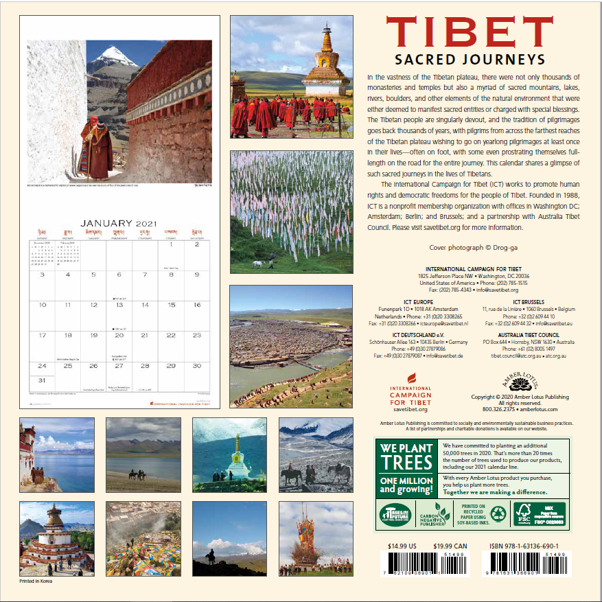 SALE: ICT's 2021 Calendar: Tibet Sacred Journeys